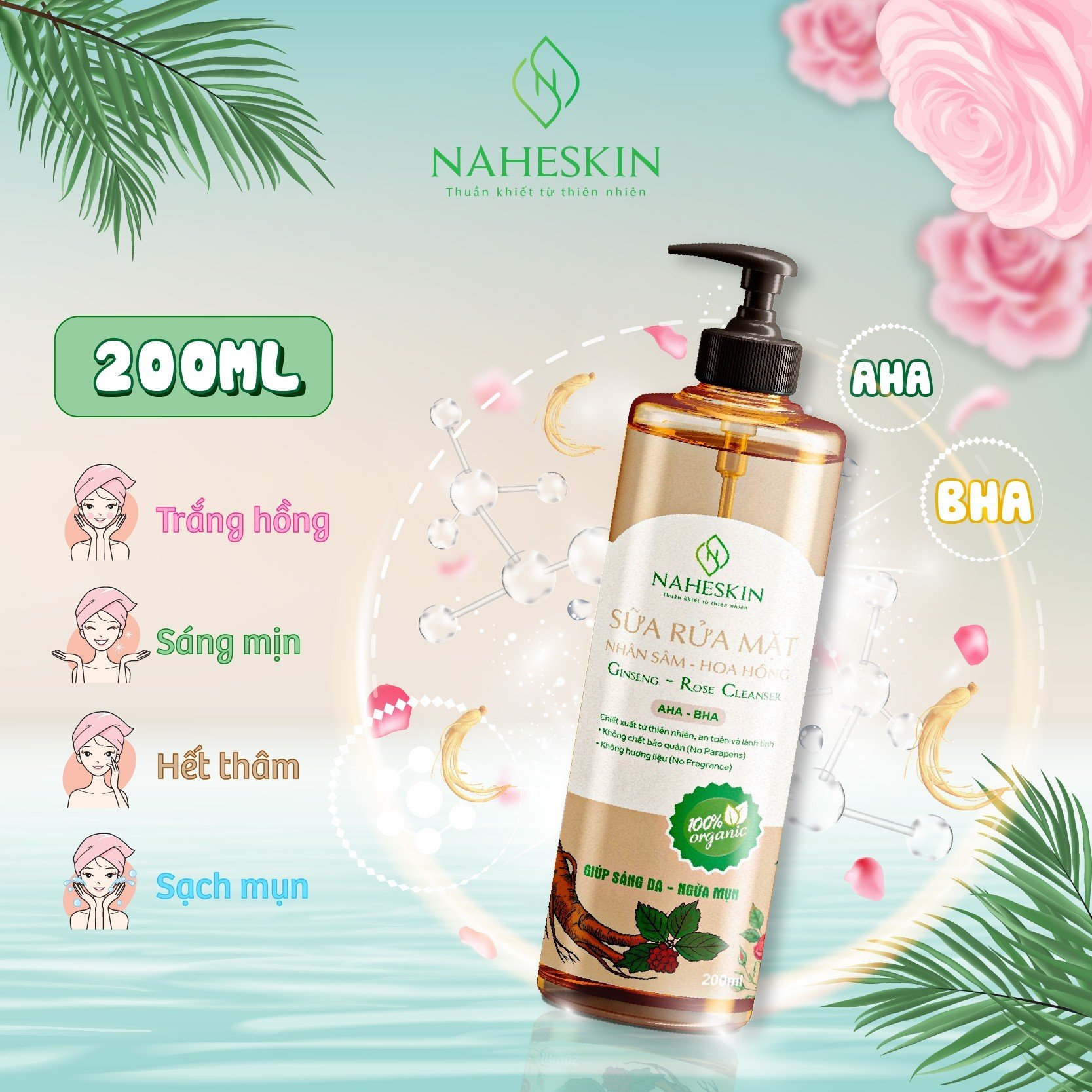 Sữa rửa mặt Nhân sâm- Hoa Hồng