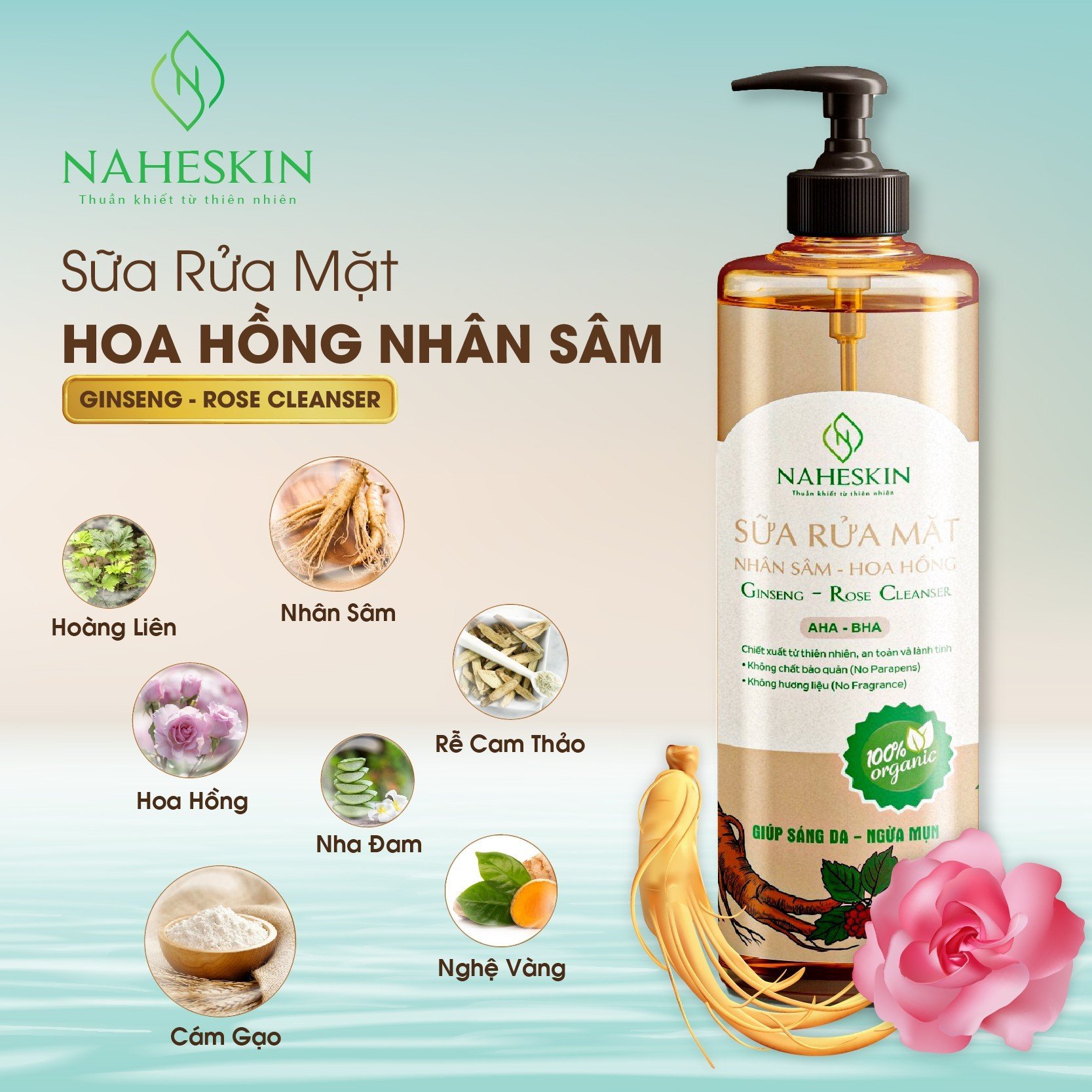 Sữa rửa mặt Nhân sâm- Hoa Hồng