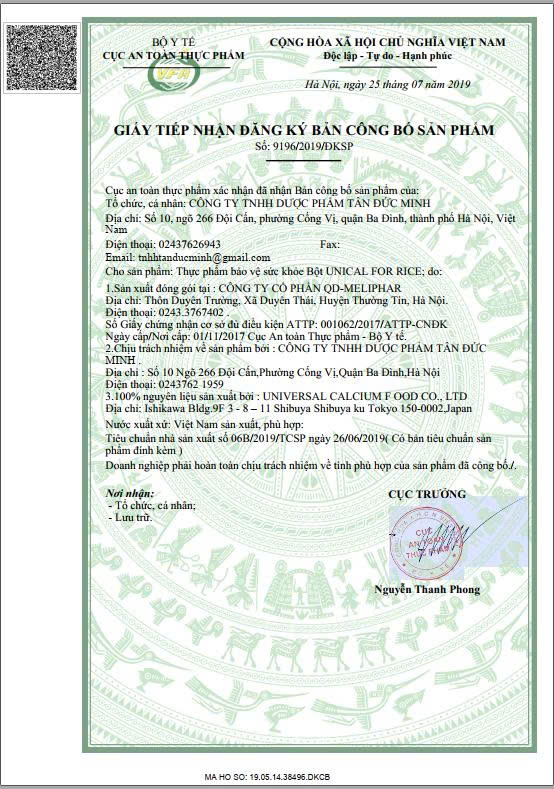 BỘT UNICAL FOR RICE (CANXI CƠM NHẬT BẢN) Mua 5 tặng 1 (freeship)