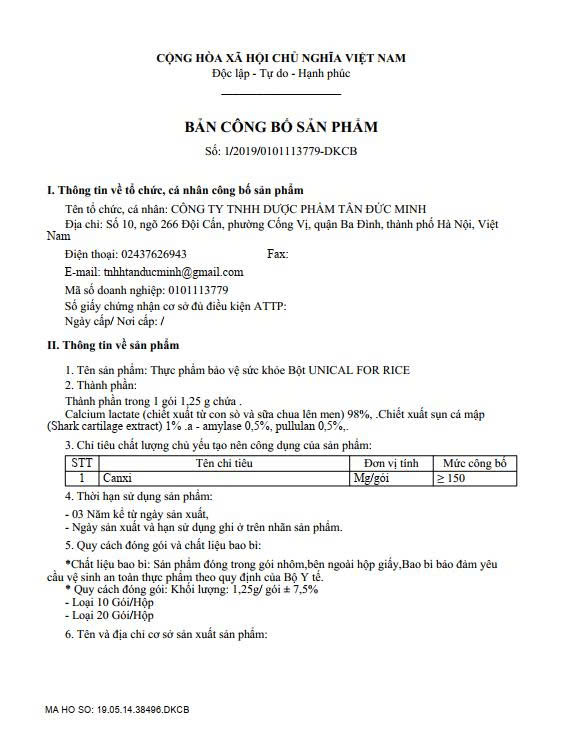 BỘT UNICAL FOR RICE (CANXI CƠM NHẬT BẢN) Mua 5 tặng 1 (freeship)